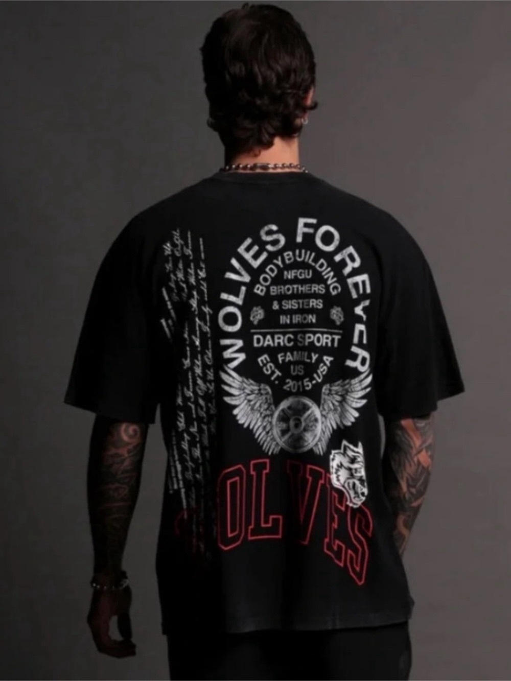 Darc Sport Black Short-Sleeve Wolves Graphic Tee with Red Accents